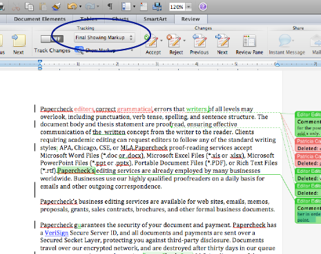 how can i see markup changes in word 2011 for mac