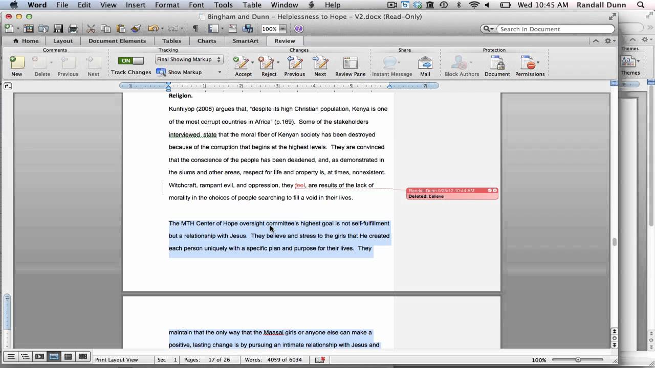 how can i see markup changes in word 2011 for mac
